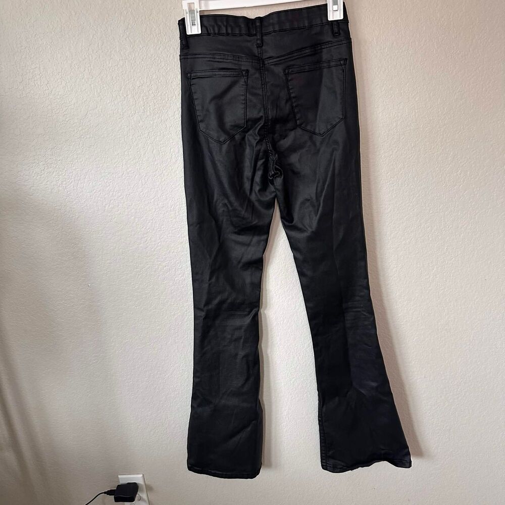 Edikted Black Faux Leather Stretch Flare Pants High Waisted Coated Medium - Picture 3 of 9